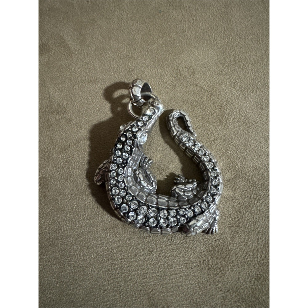Brighton Vintage Large Silver Tone Alligator Crocodile Pendant Silver Tone Rhine